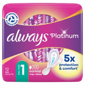 Always Platinum Normal (Size 1) Sanitary Towels With Wings 12 Pads
