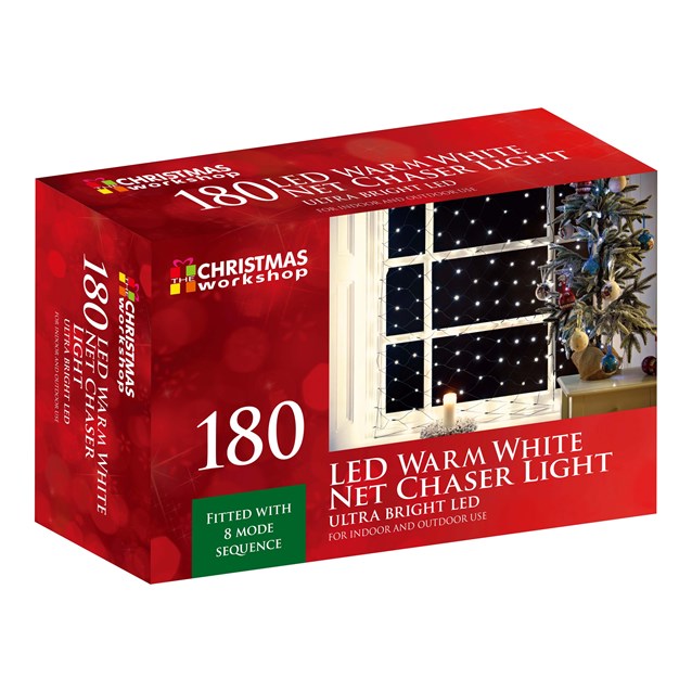 Guirlande lumineuse filet 180 LED blanc chaud à animations