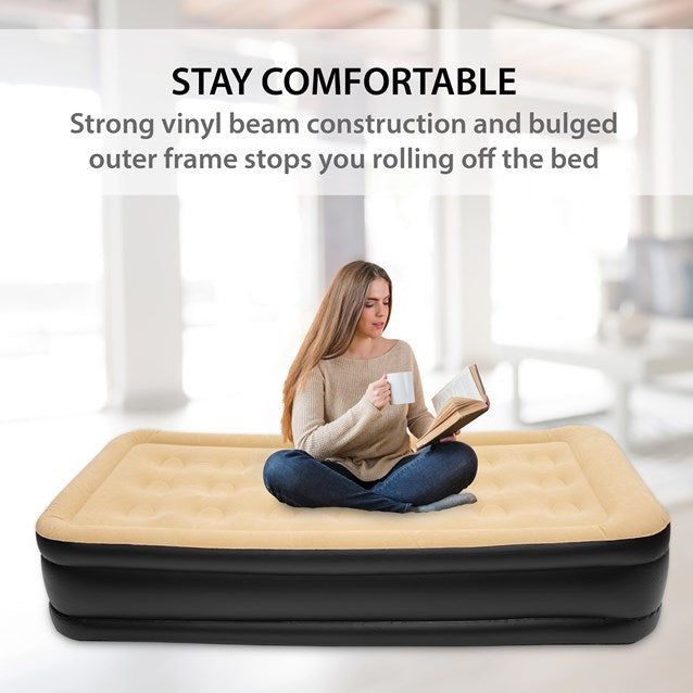 Benross Single Inflatable Airbed With Built-In Electric Pump - High Raised with Flocked Top - Beige - One Person