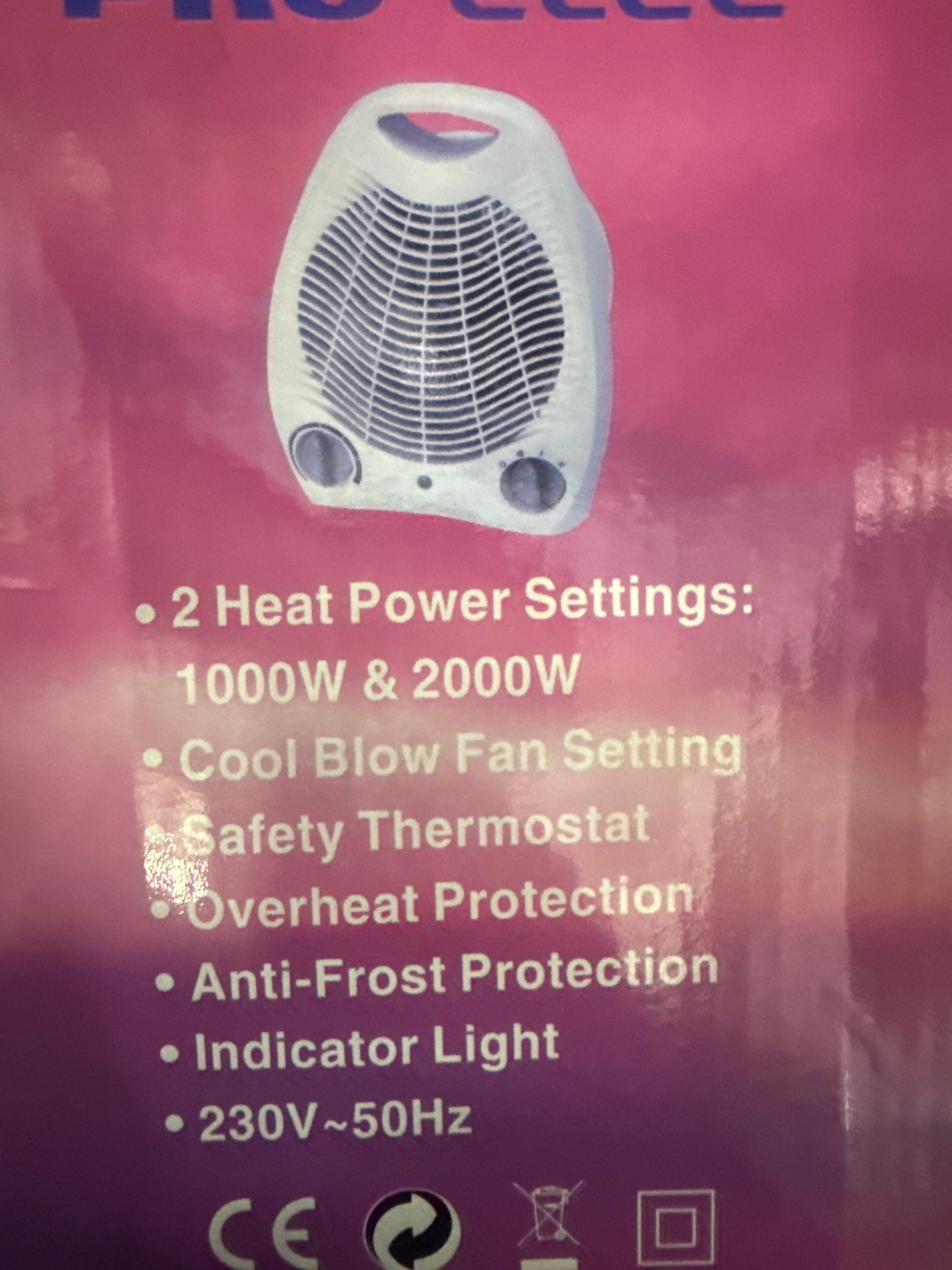 PRO-ELEC 2KW FAN HEATER