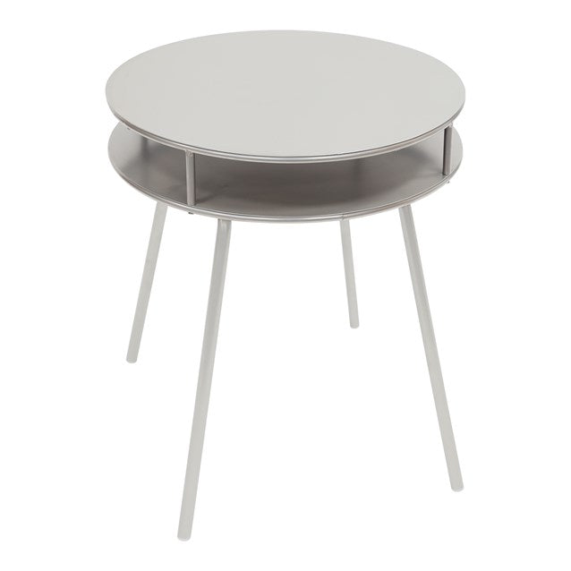 Table d'appoint ronde en métal à 2 niveaux, satinée