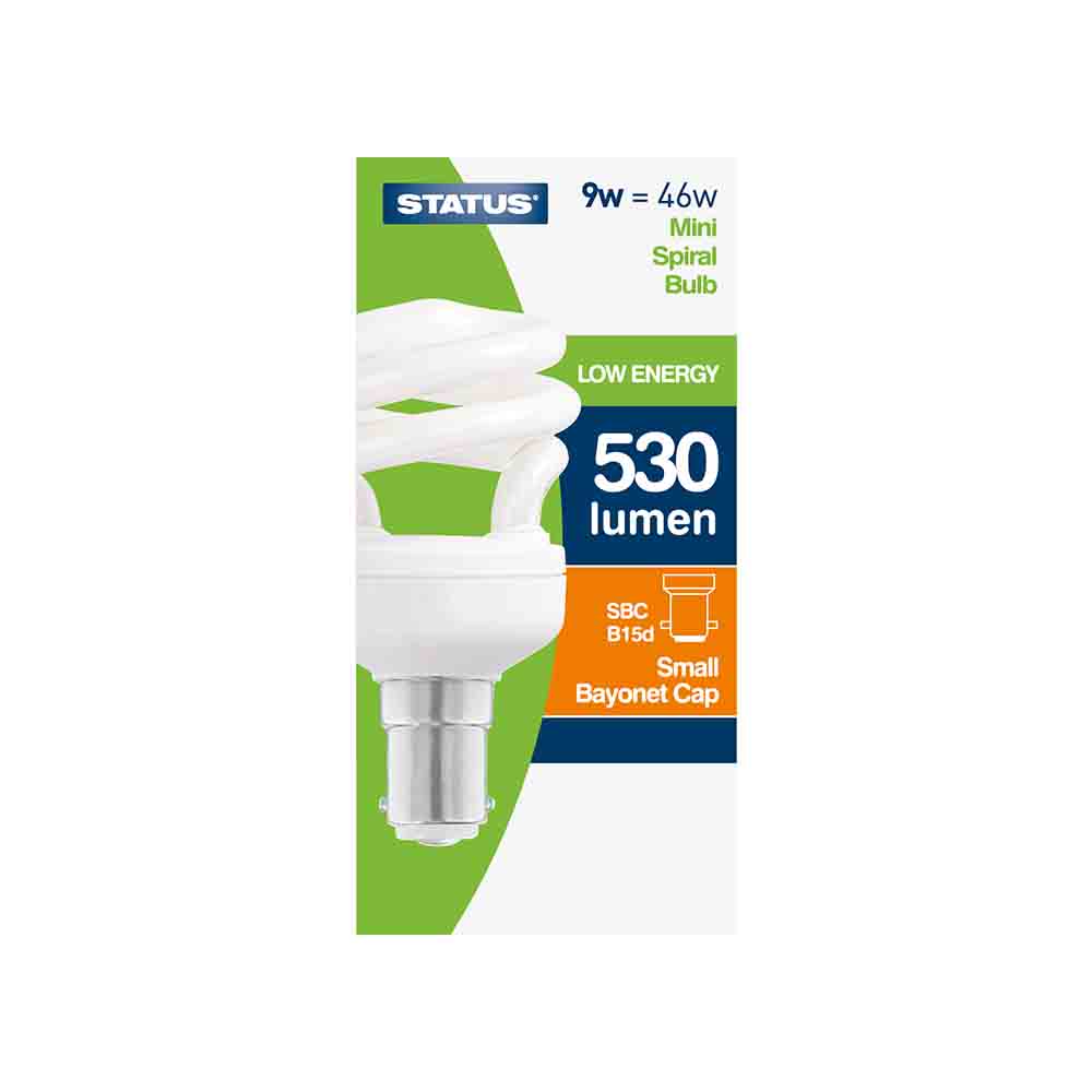 9 W = 46 W - Faible consommation - Mini spirale - Culot à baïonnette - Boîte de 1
