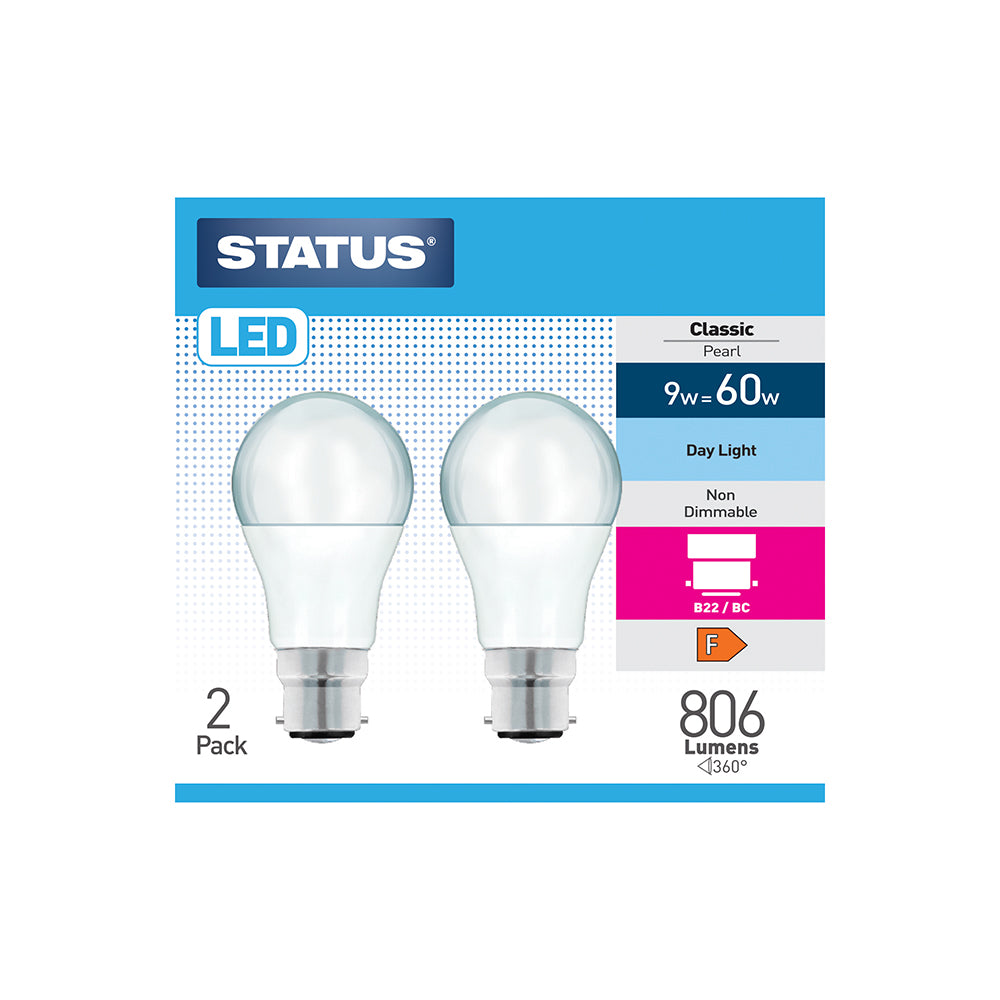 9W = 60W = 806 lumens - DEL - A60 GLS - B22 - PA - Poire - Lumière du jour - Boîte de 2