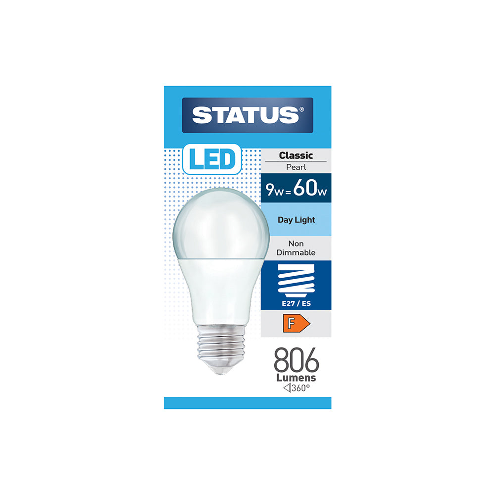 9W = 60W = 806 lumens - LED - A60 GLS - E27 - PA - Perle - Lumière du jour - Boîte de 1 unité