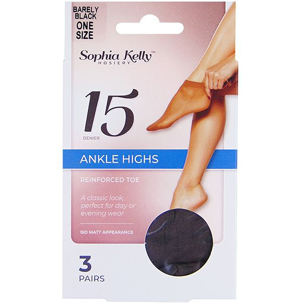 15 Denier Ankle Highs 3 Pairs Barely Black One Size