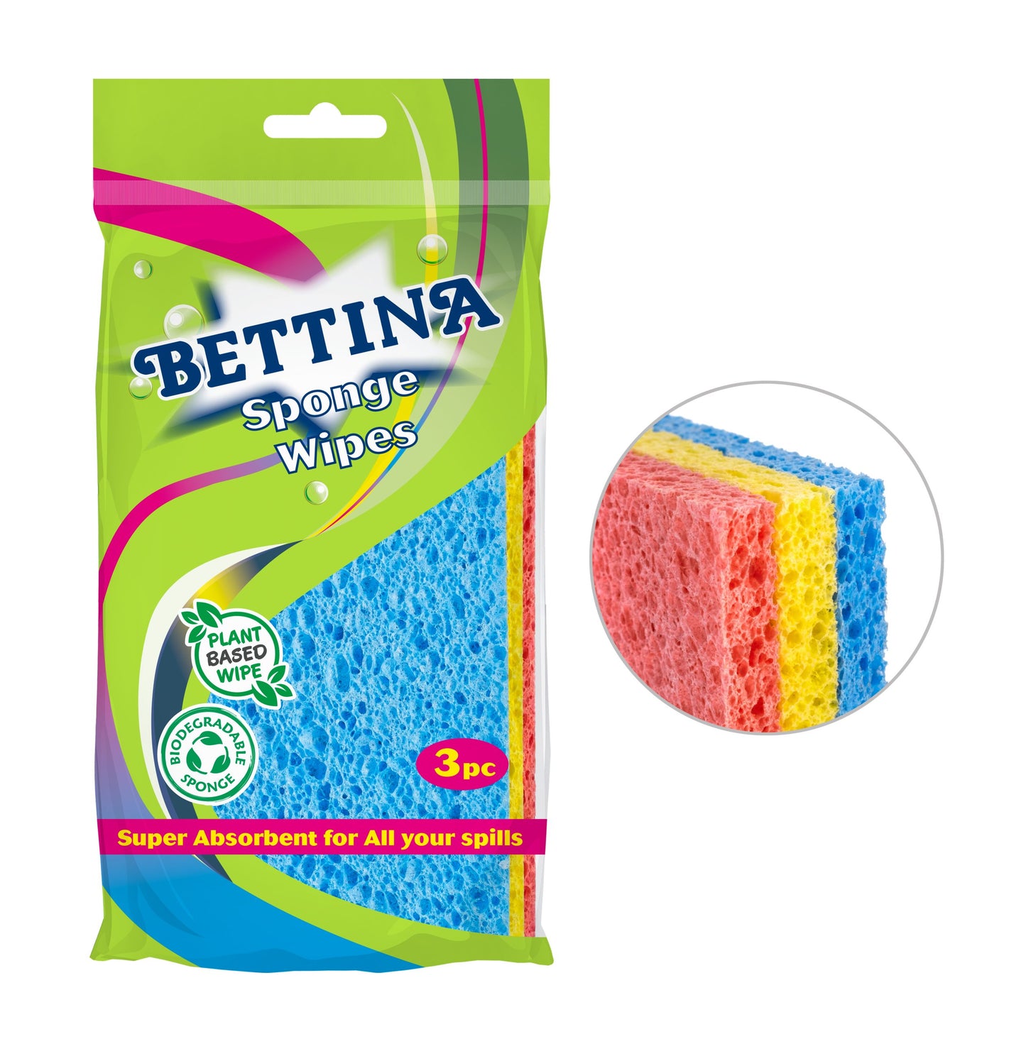 LINGETTES ÉPONGE EN CELLULOSE BETTINA, PAQUET DE 3