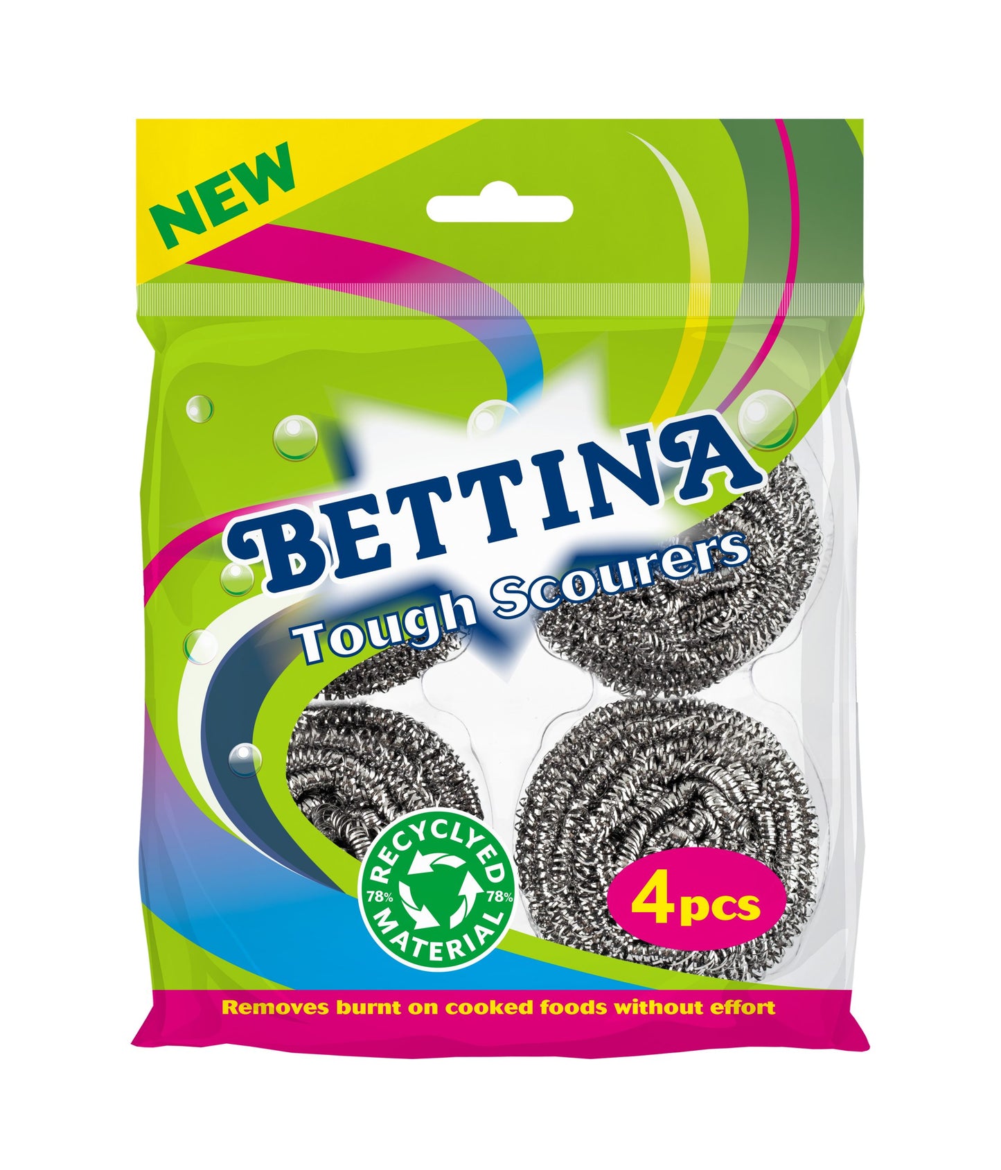 Bettina Lot de 4 éponges à récurer en spirale en acier inoxydable