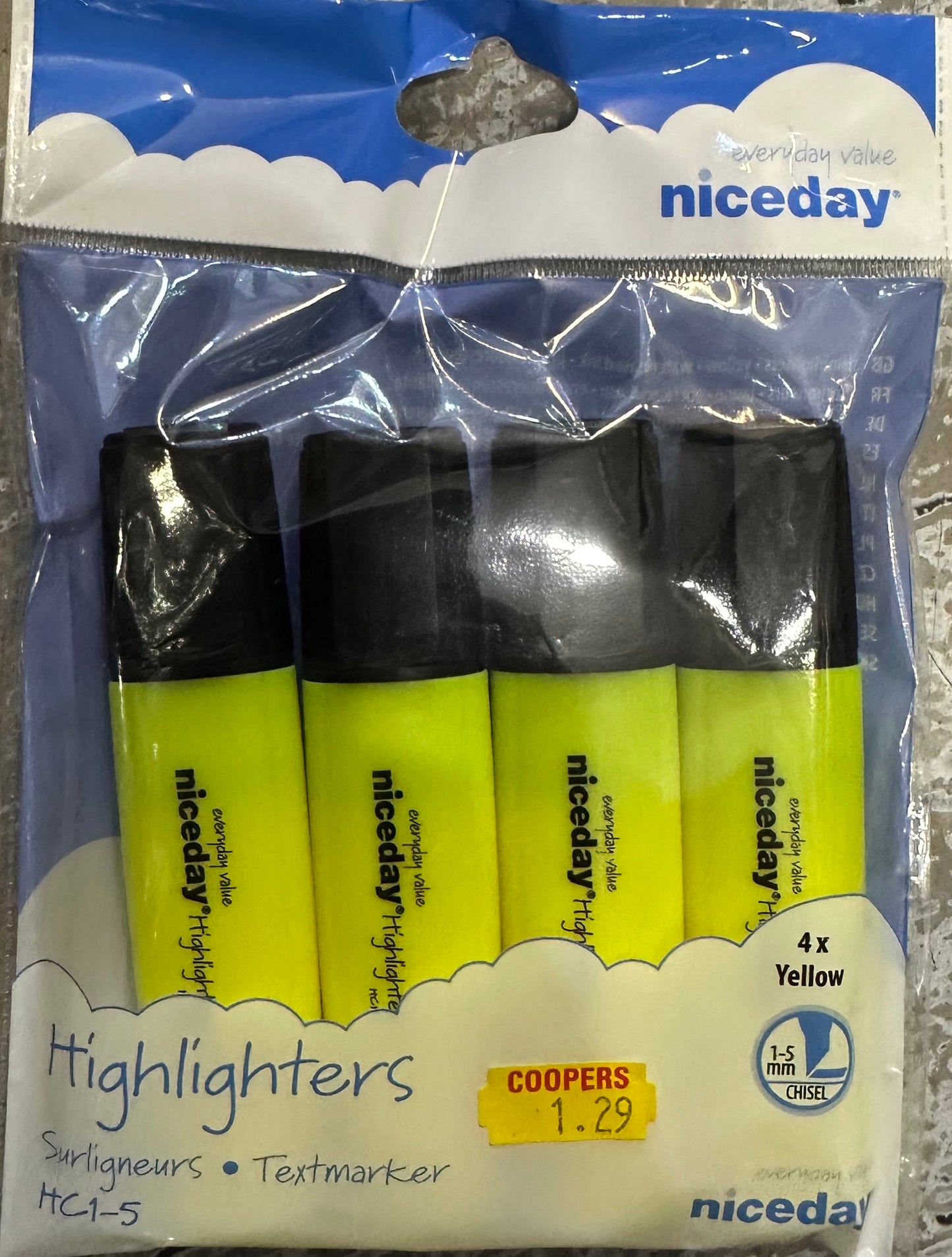 Niceday HC1-5 Highlighter Yellow Broad Chisel 1-5 mm Pack of 4