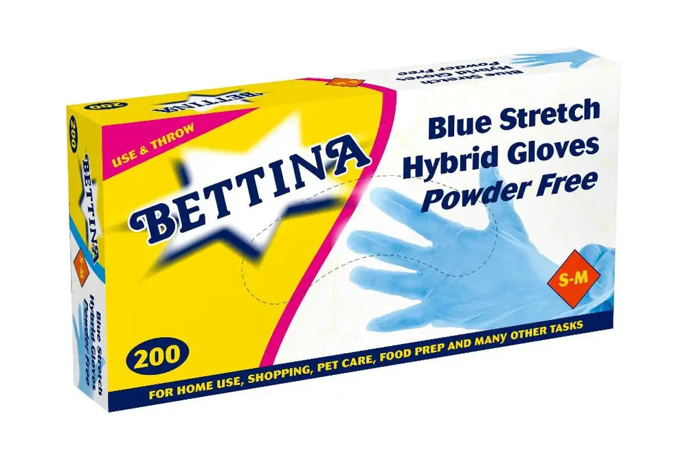 Bettina B414SM 200pc Blue Stretch Hybrid Gloves Small/Medium