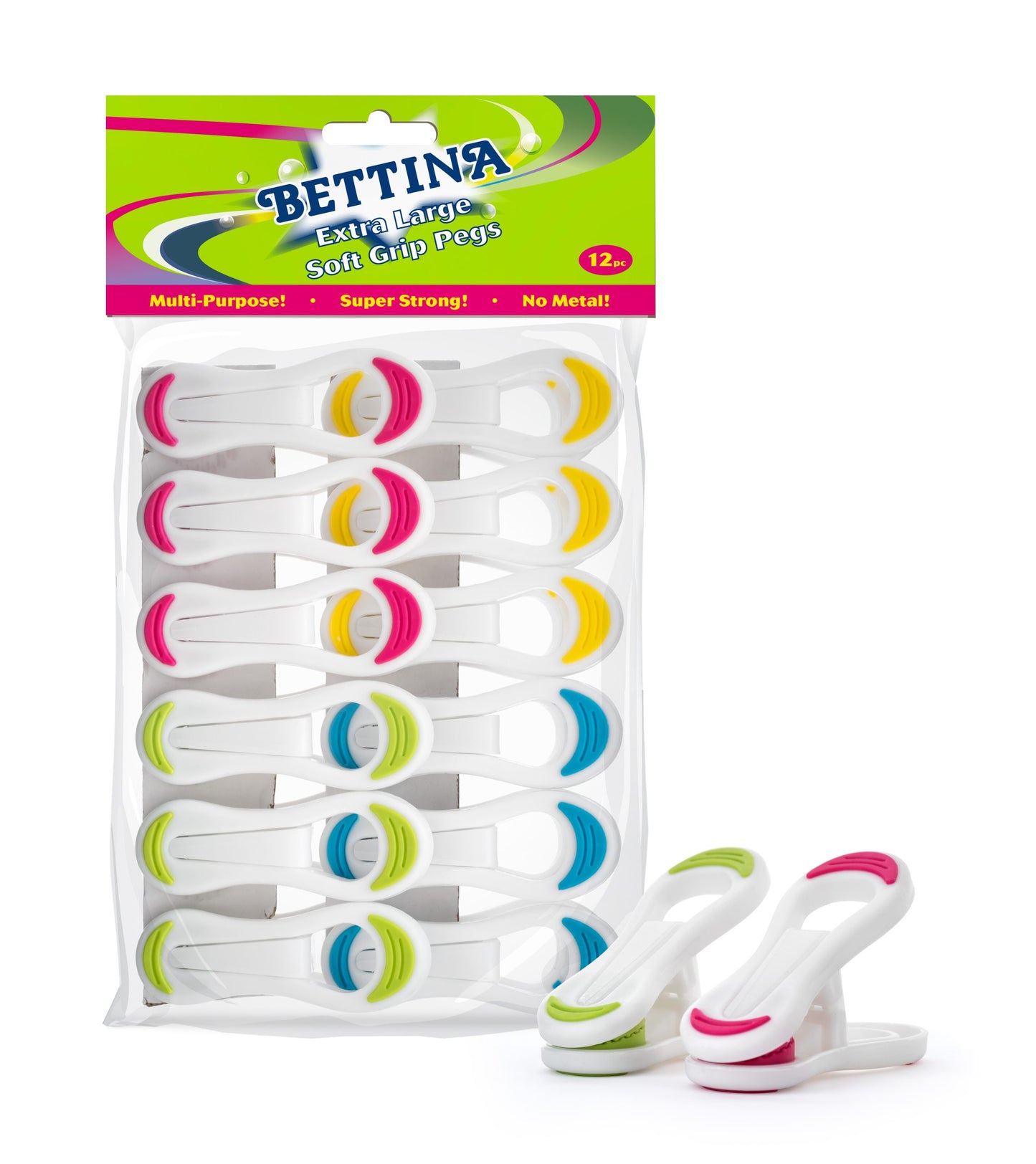 Bettina Lot de 12 pinces à linge extra larges Soft Grip