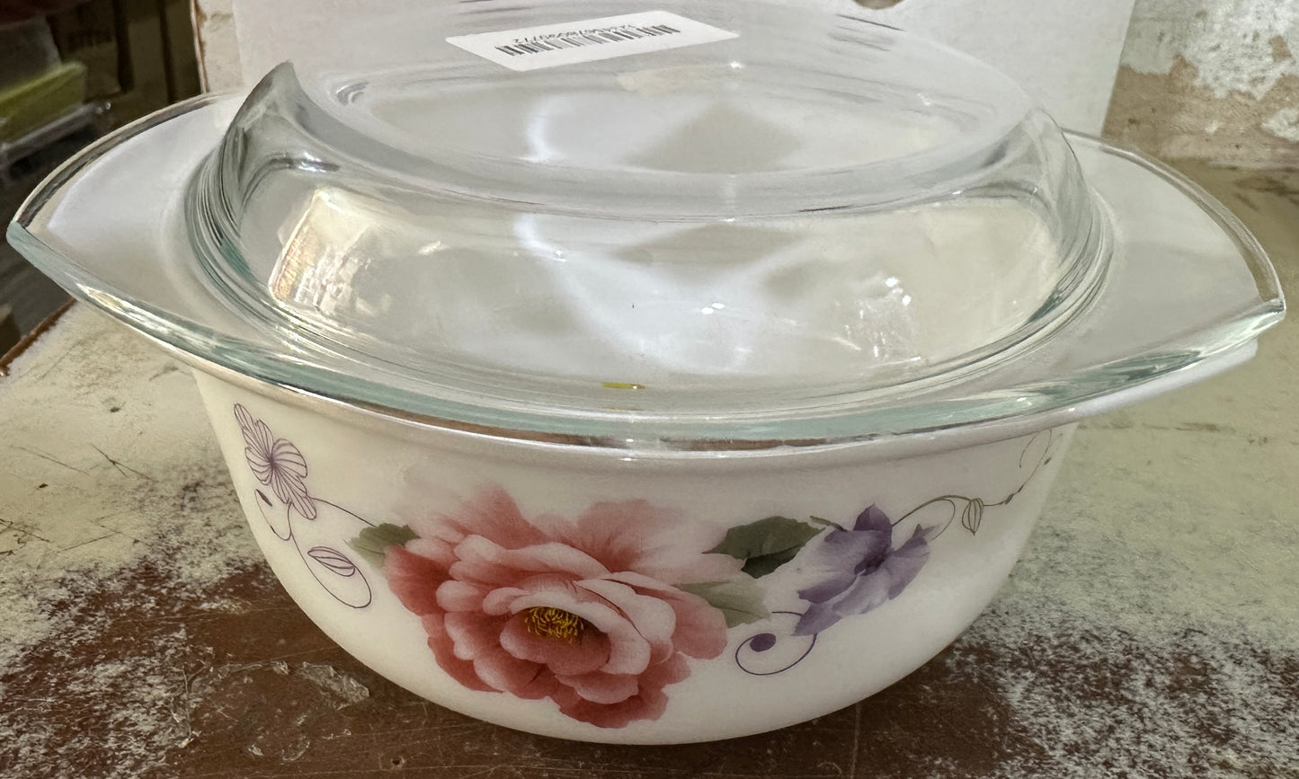 Mini cocotte en verre avec couvercle, 0,65 L 15 cm, Plat individuel, Compatible micro-ondes, Résistant au four