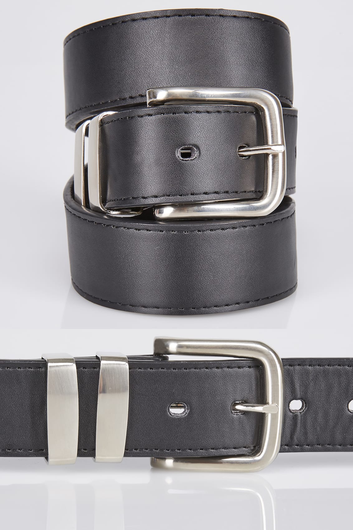 Mens L Black Leather Lined Narrow Belt with Silver Buckle L(38”-40”)