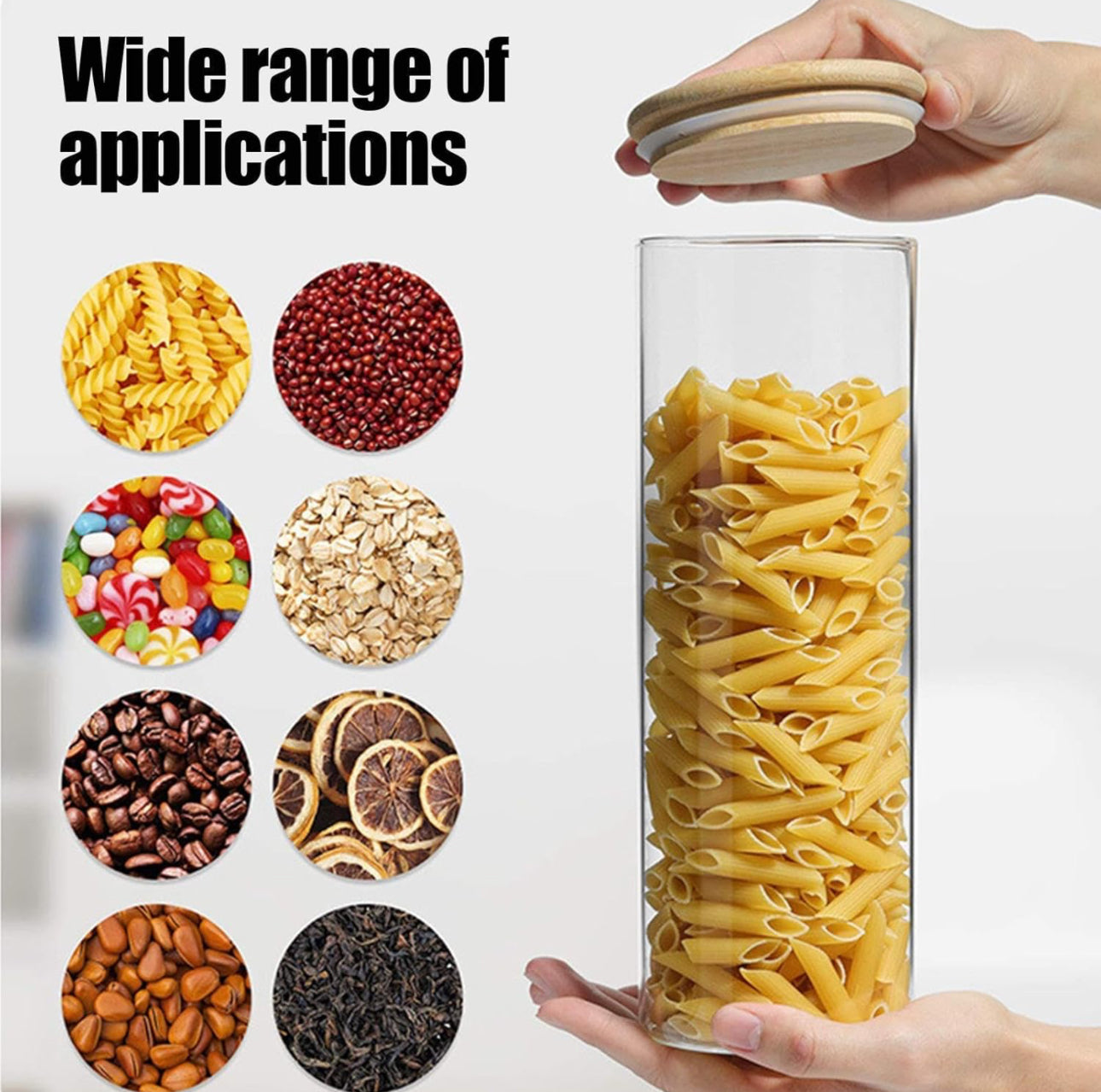 Bocaux de conservation en verre avec couvercles en verre borosilicate transparent, récipient hermétique avec couvercle d'étanchéité pour le thé, les grains de café, la farine, les bonbons, les biscuits, les épices, les céréales 1600ml