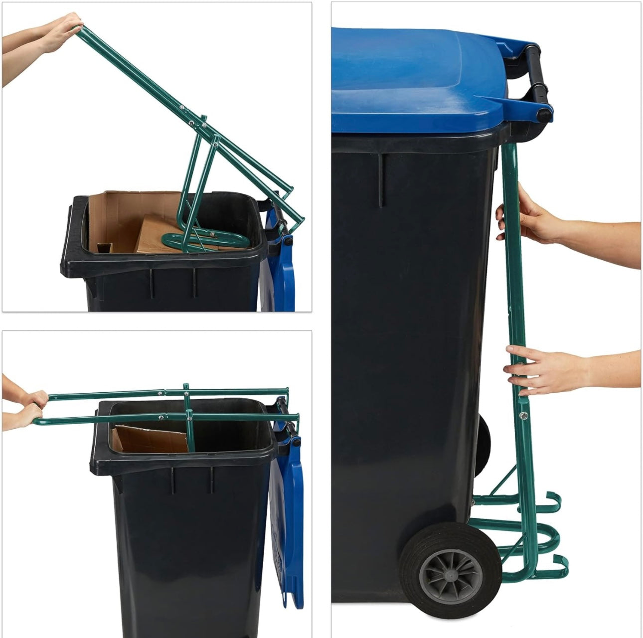 Relaxdays Compacteur de Déchets à Roulettes, Comprimeur Manuel de Déchets Ménagers, Compacteur de Recyclage, Acier, Vert