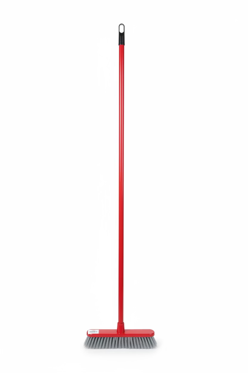 CLEANING HARD BROOM WITH STICK WHITE AND RED COLOURS