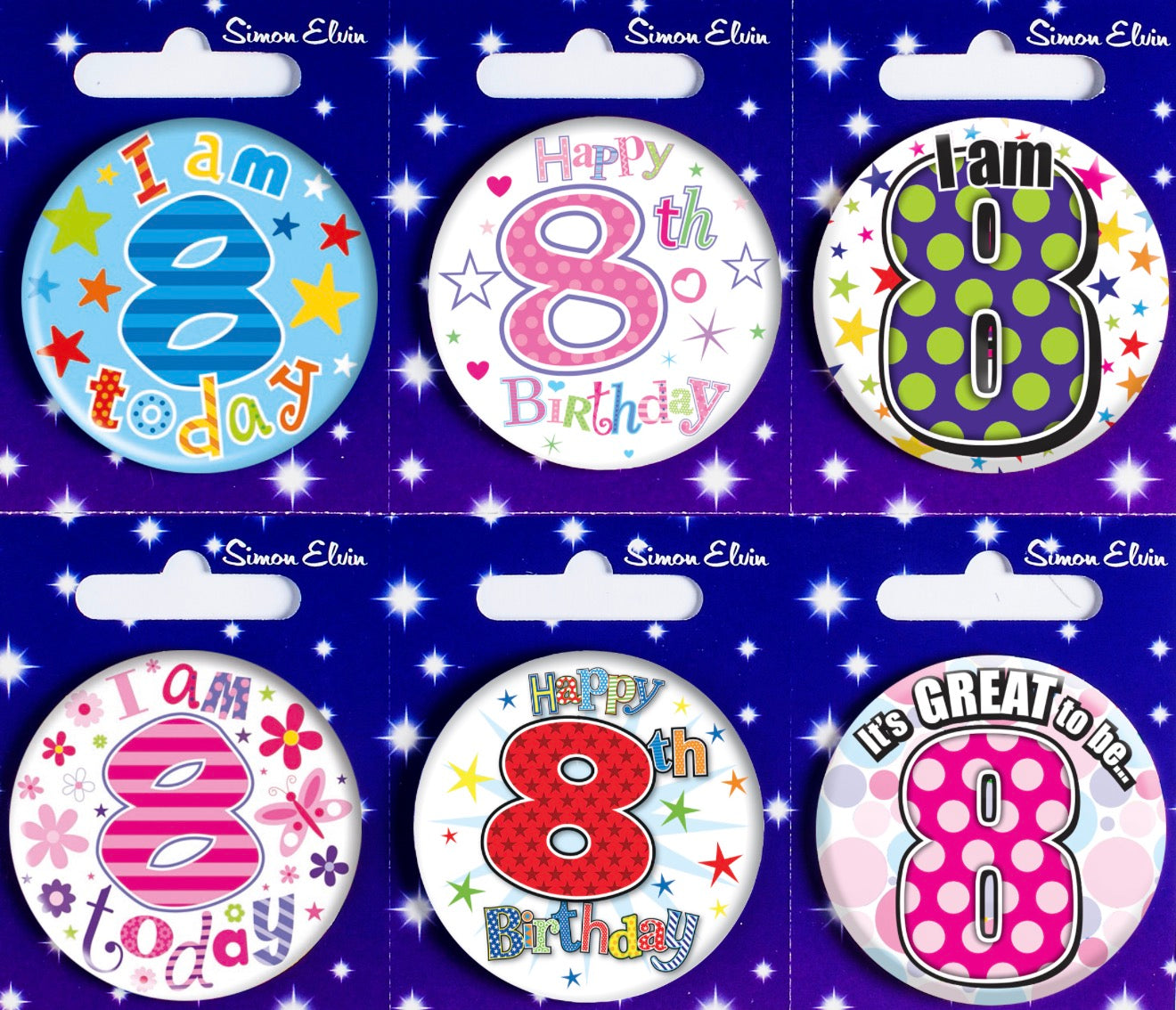 SIMON ELVIN LOT DE 8 PETITS BADGES MOTIFS ASSORTIS