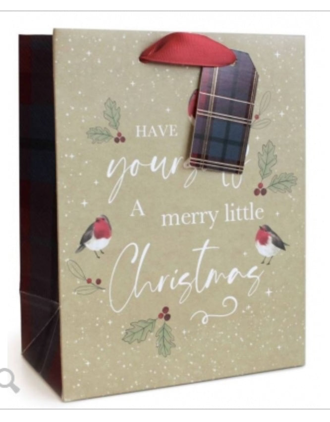GIFT BAG CHRISTMAS KRAFT TEXT MEDIUM ( 18 X 23 X 10CM)
