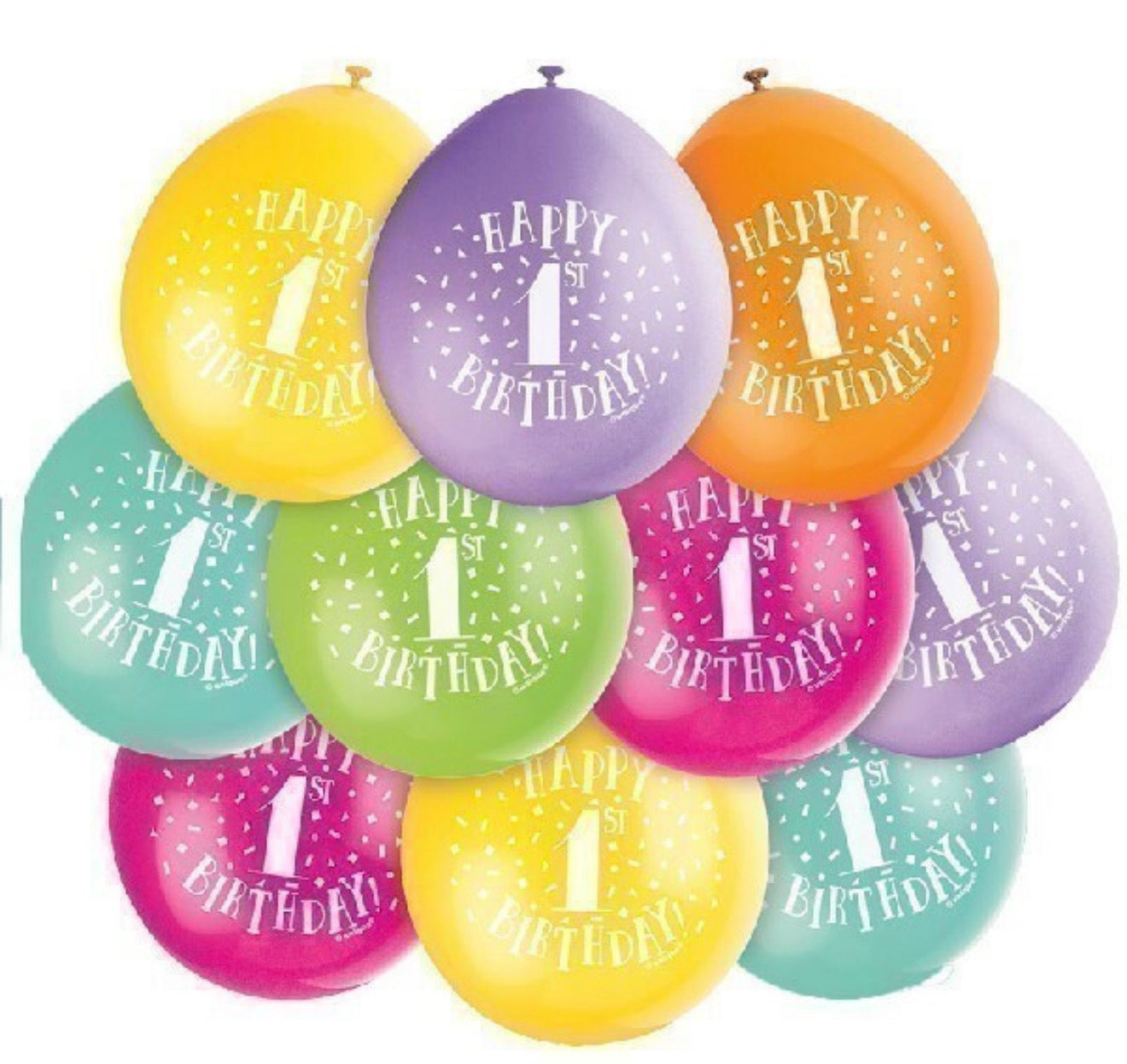 9in UNIQUE HAPPY 1 BIRTHDAY LATEX BALLOONS 10