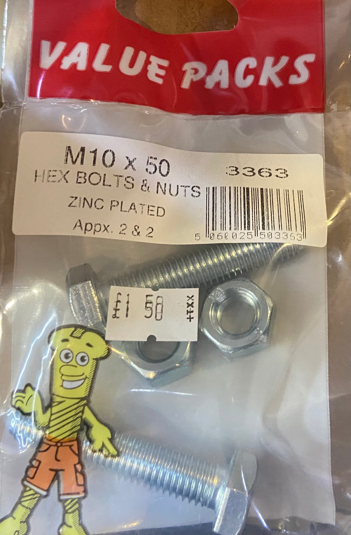 LOTS ÉCONOMIQUES VIS ET ÉCROUS HEXAGONAUX M10x50 ZINGUÉS