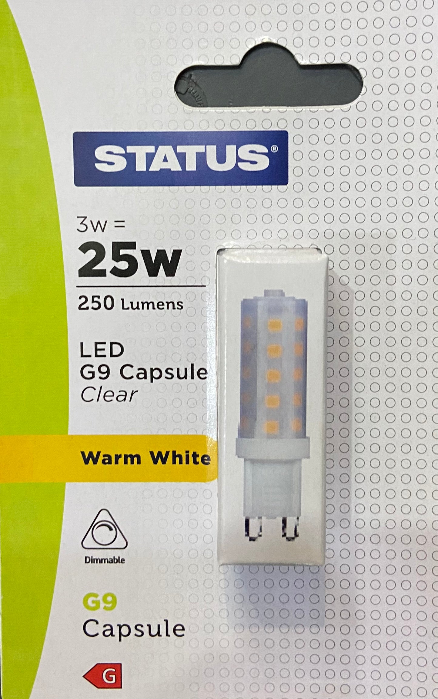 3 W = 25 W = 250 lumens - LED à intensité variable - G9 - 1 pce