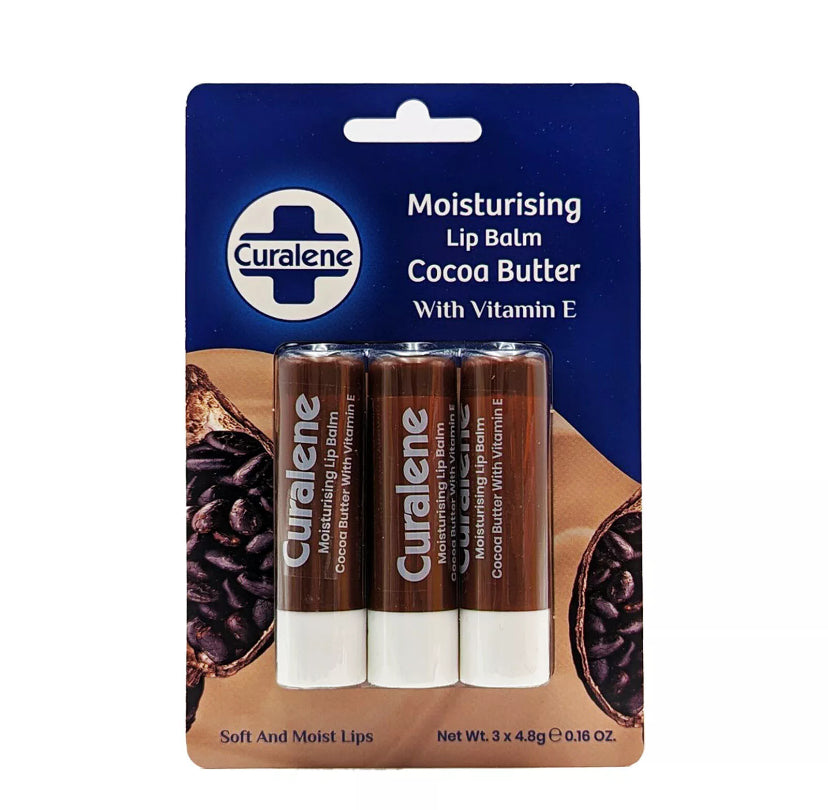 Curalene Hydrating Lip Balm Infused with Cocoa Butter and Vitamin E Pack Of 3