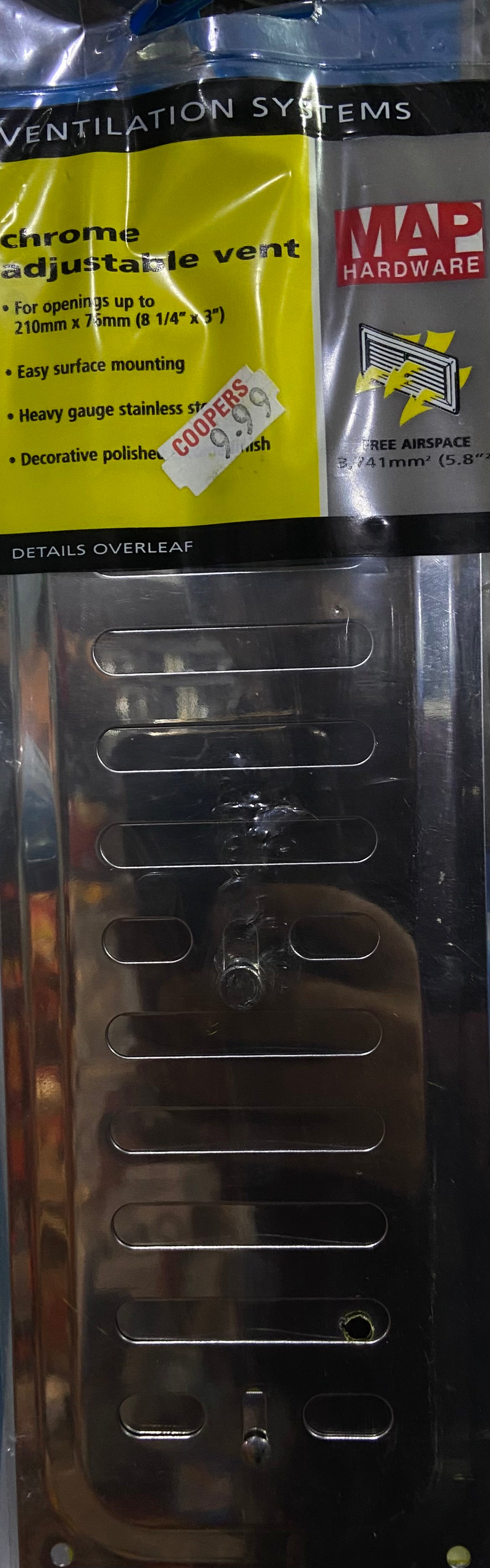 CHROME ADJUSTABLE VENT 8 1/4 x 3"