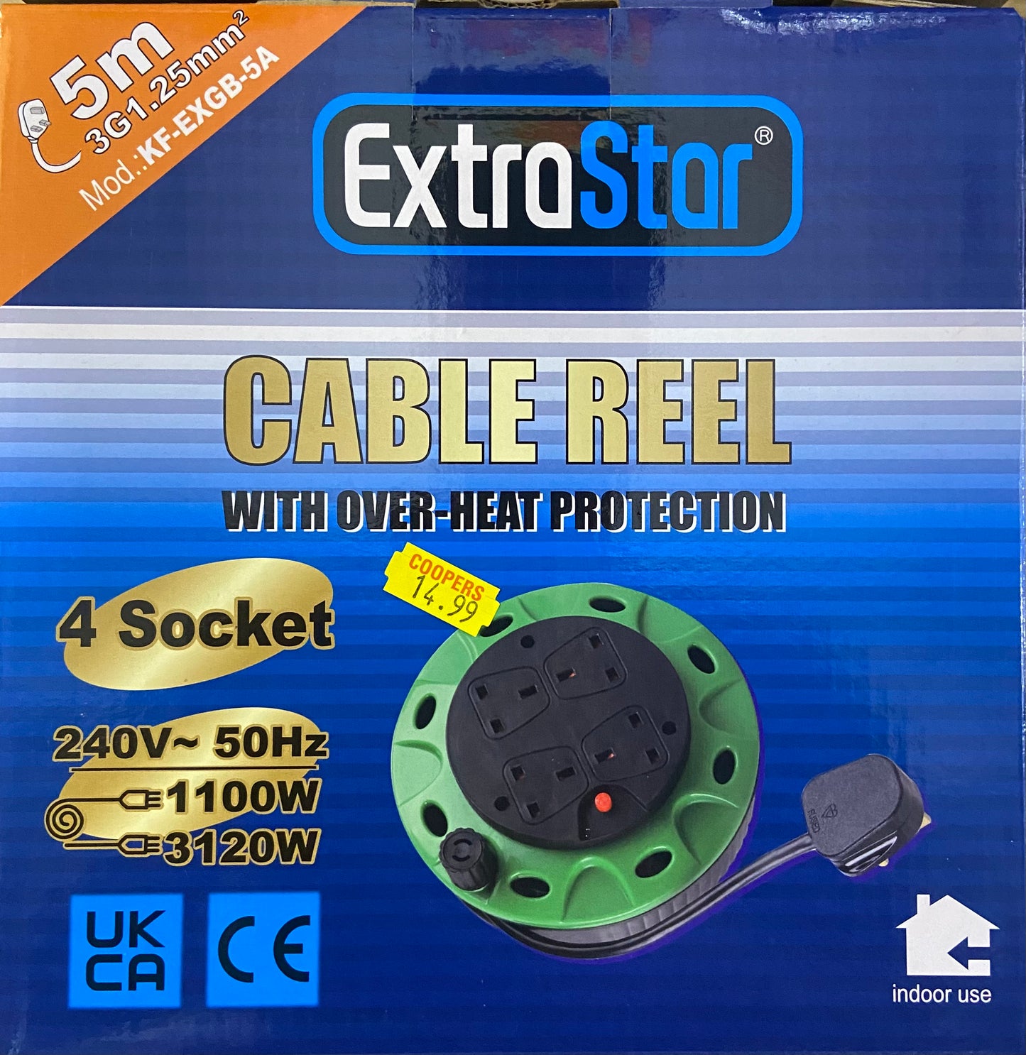 EXTRA STAR CABLE REEL WITH OVER-HEAT PROTECTION 5m