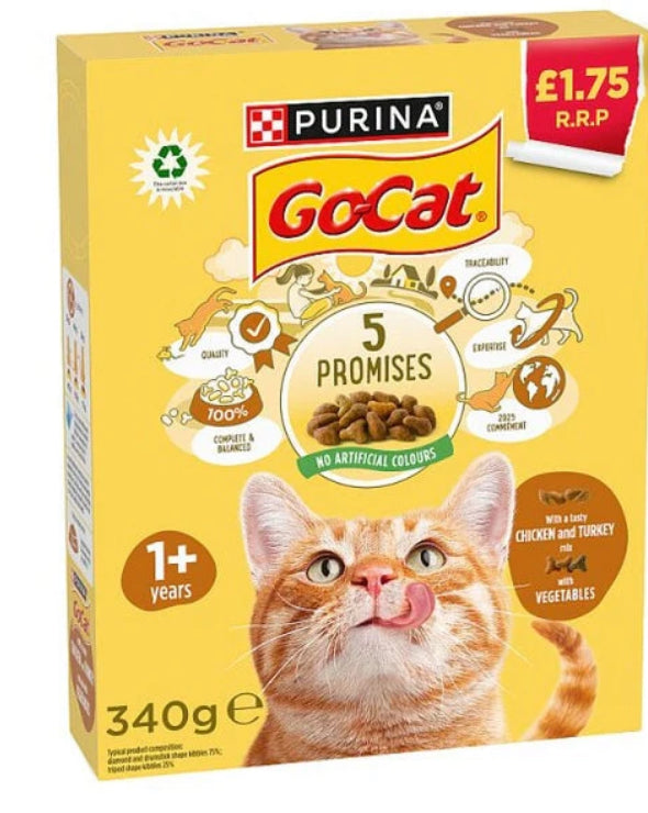 GO CHAT 5 PROMESSES, UN SAVOUREUX MÉLANGE POULET ET DINDE AVEC LÉGUMES 340g