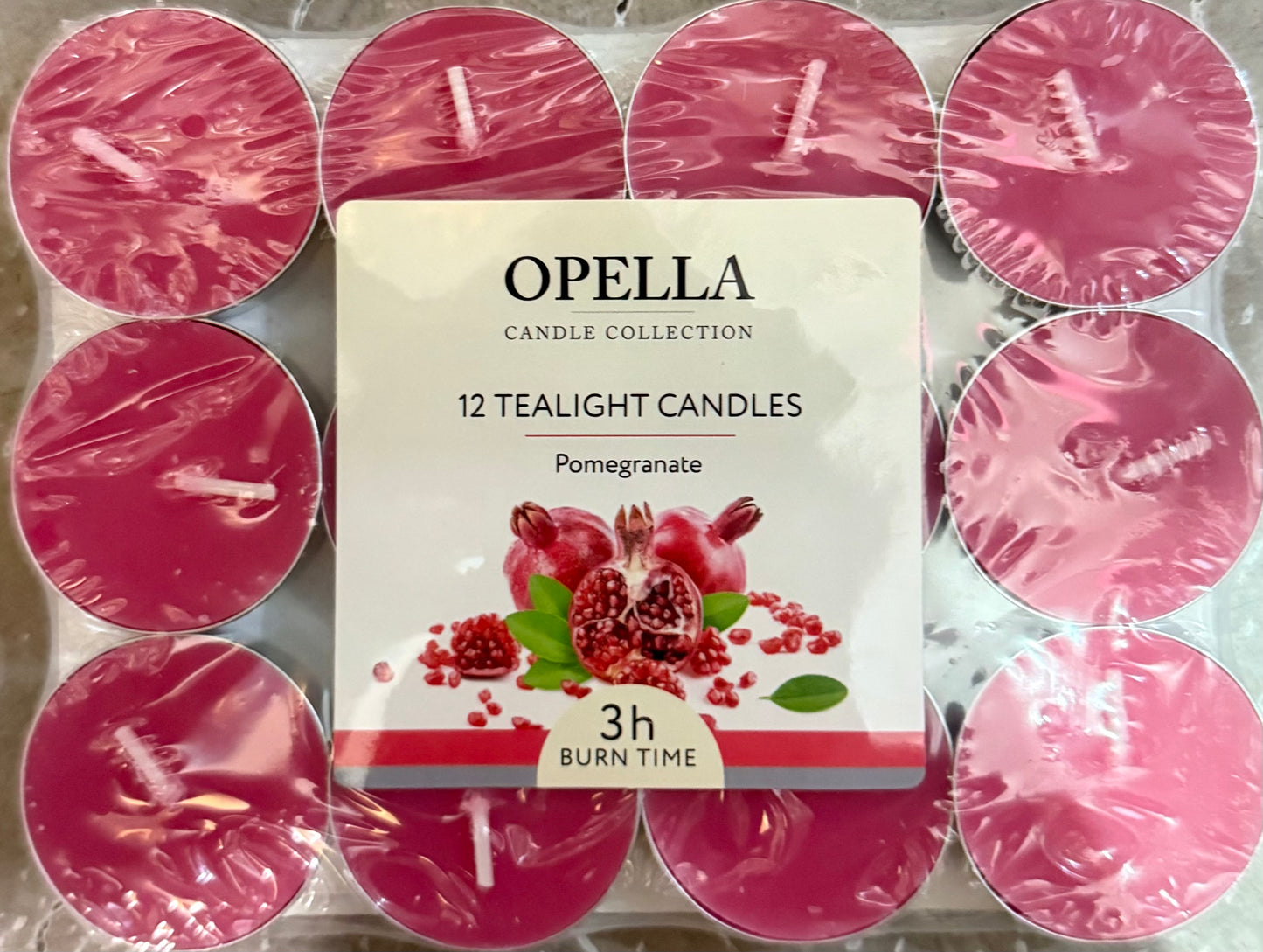 OPELLA 12 TEALIGHT CANDLES POMEGRANATE