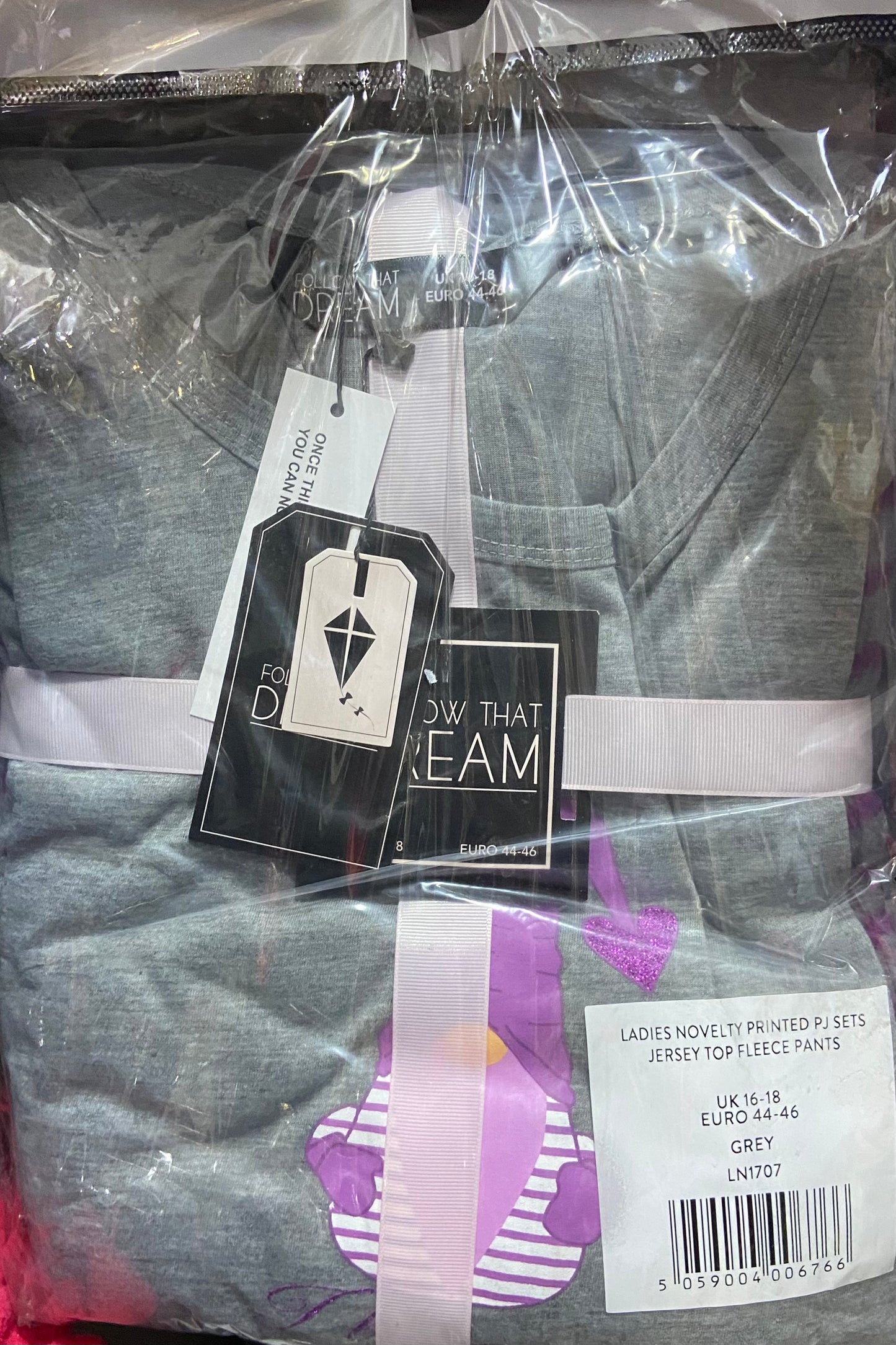 LADIES 16-18 UK NOVELTY PRINTED PJ SETS JERSEY TOP FLEECE PANTS GREY 16-18 UK