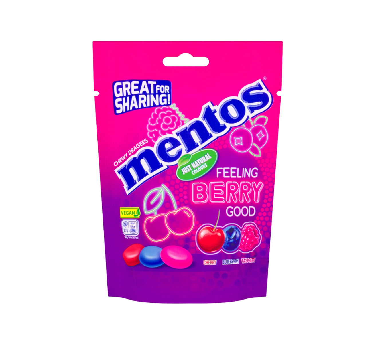 MENTOS BONHEUR AUX FRUITS ROUGES DRAGÉES À MÂCHER 140g