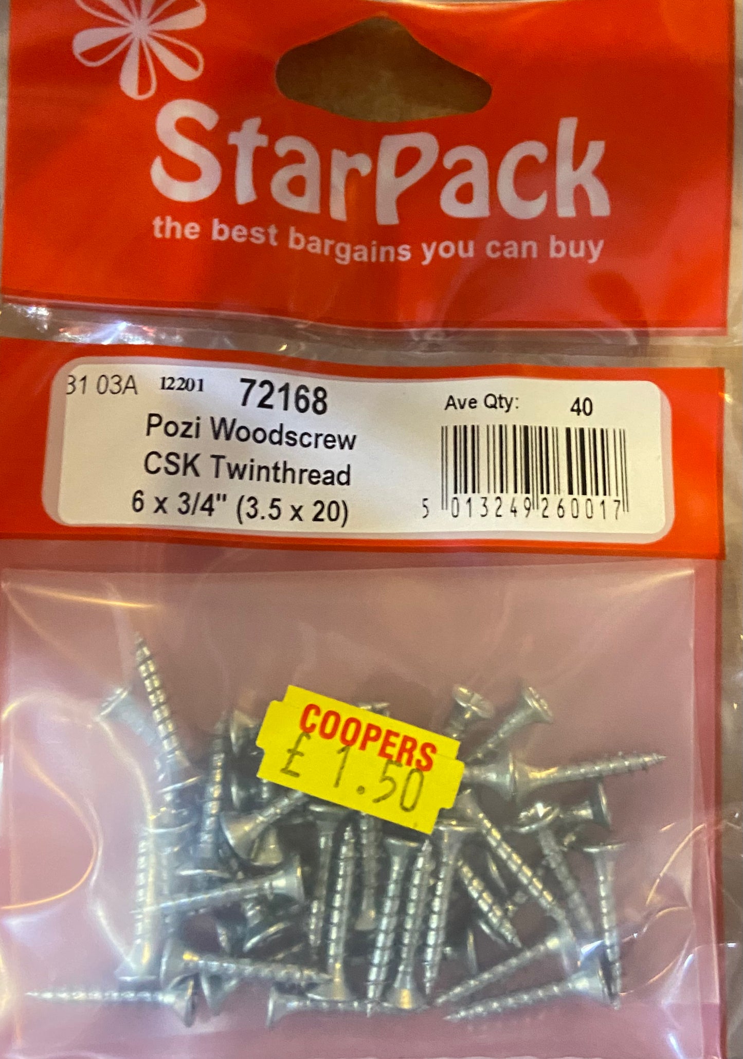 VIS À BOIS POZI DOUBLE FILETAGE STARPACK 3.5X20