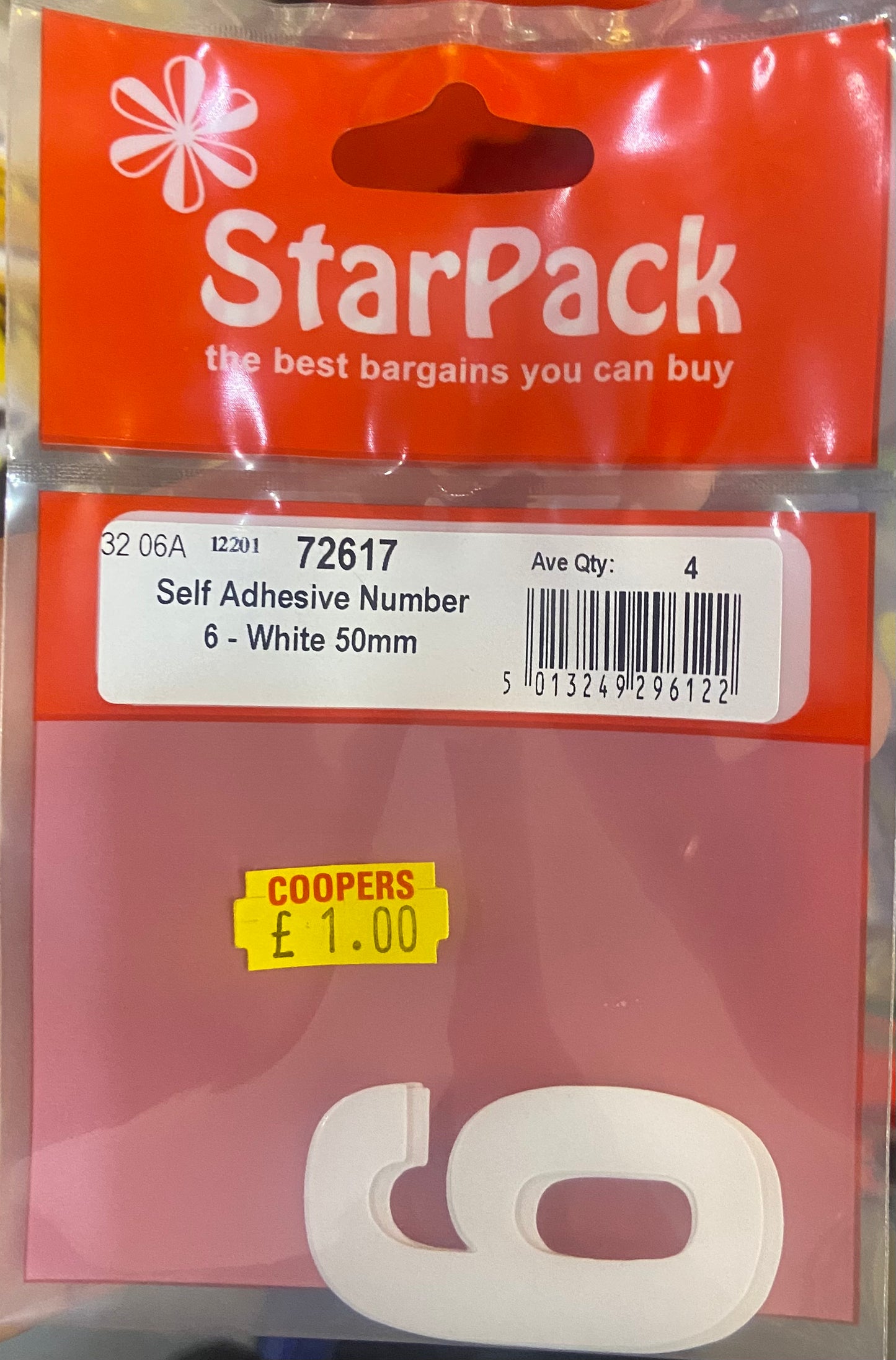 STARPACK AUTO-ADHÉSIF CHIFFRE 6 BLANC 50mm