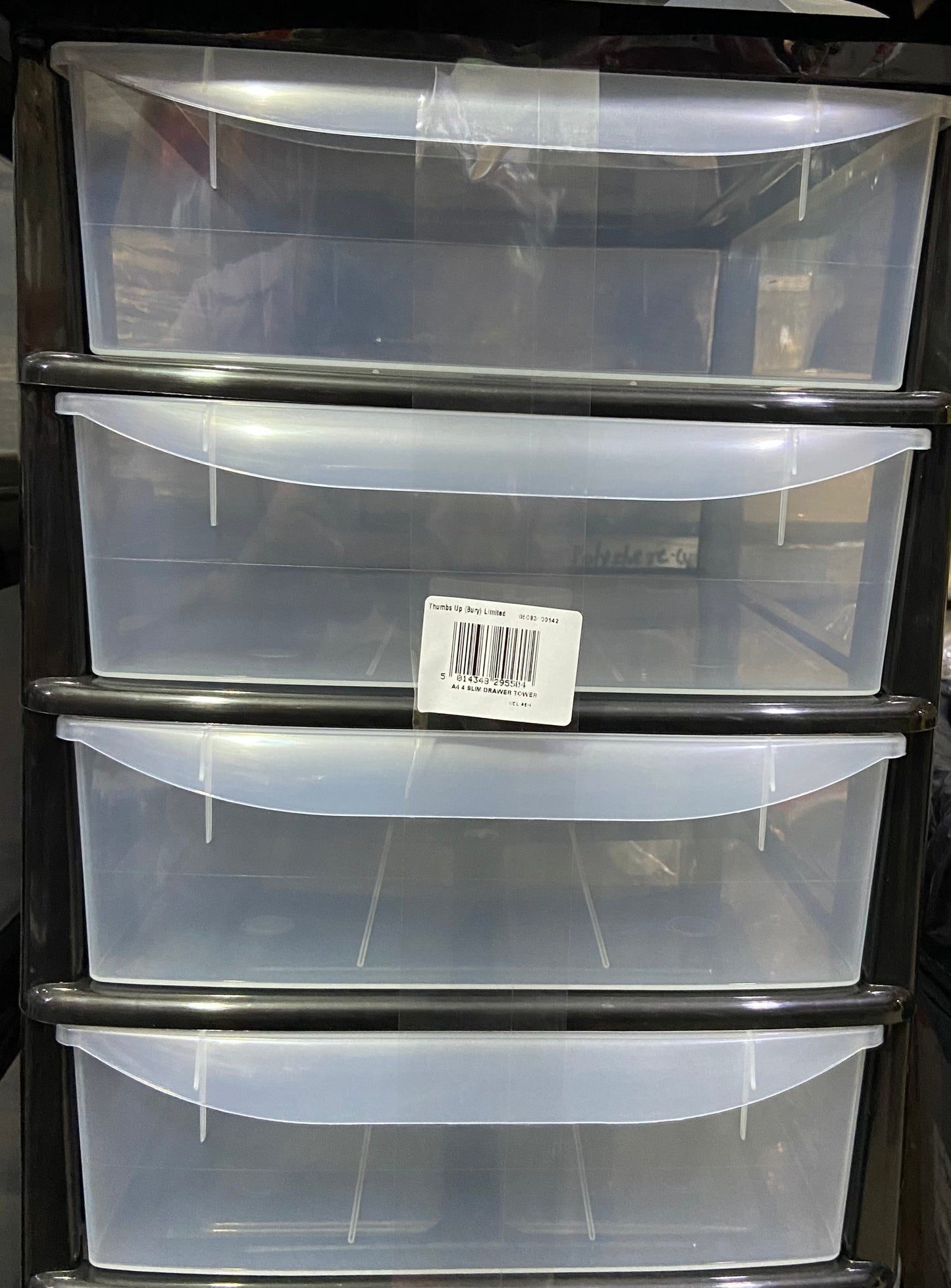 PLASTIC SLIM A4 4 DRAWER TOWER STORAGE UNITE BLACK