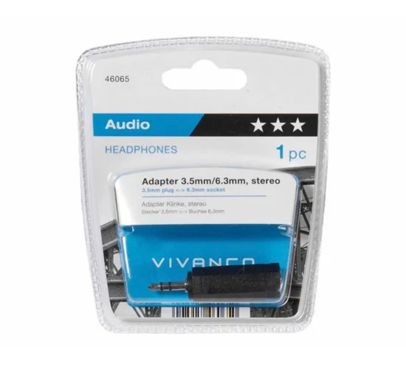 Vivanco 46065 3.5Mm To 6.3Mm Stereo Adapter