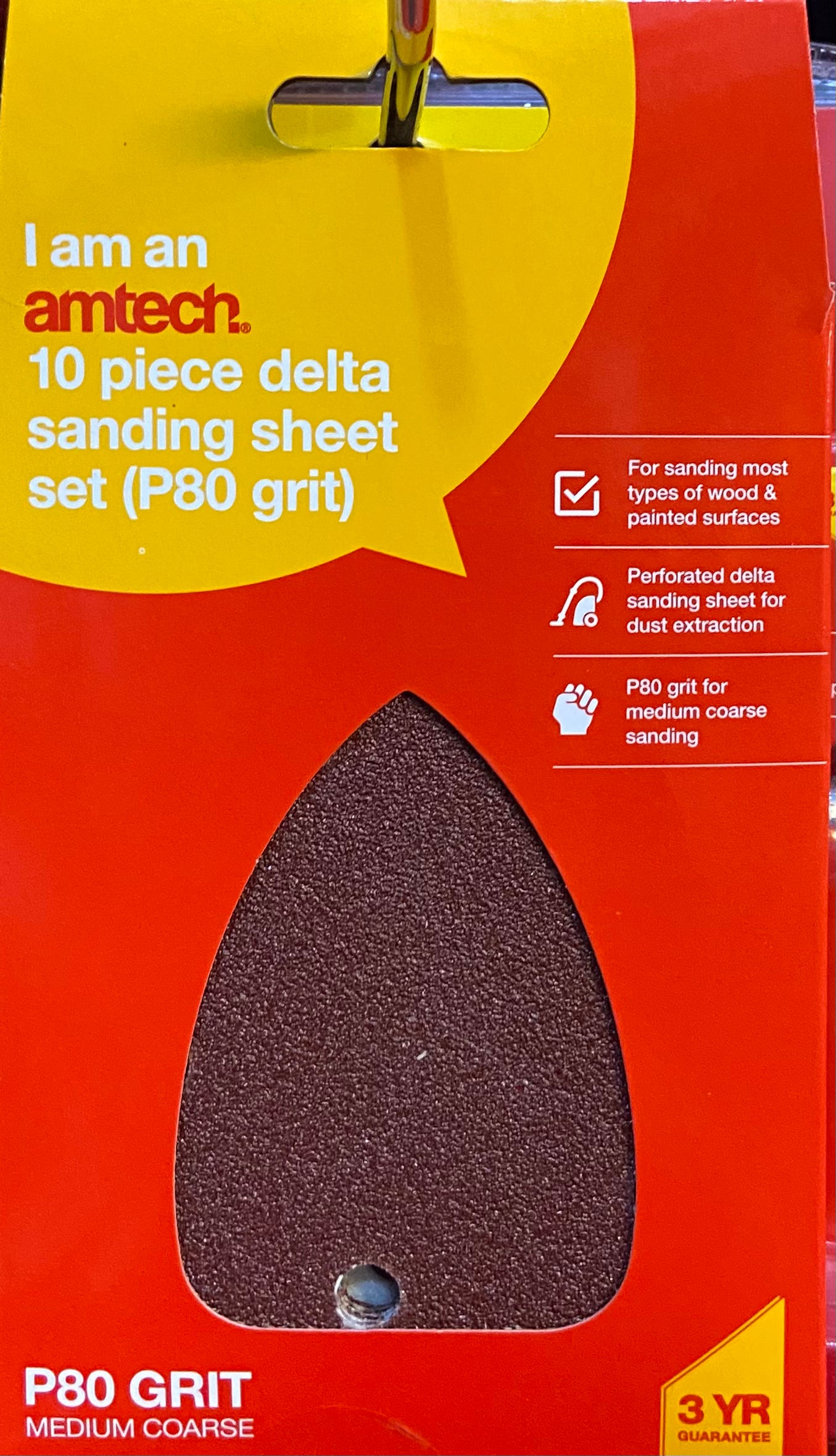 AMTECH Lot de 10 feuilles abrasives triangulaires, grain P80