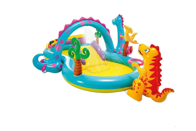 Intex Dinoland Play Center Inflatable Water Play Center, Assorted Model (with and without volcano), Multicoloured, 333x229x112 cm, 280 Litres