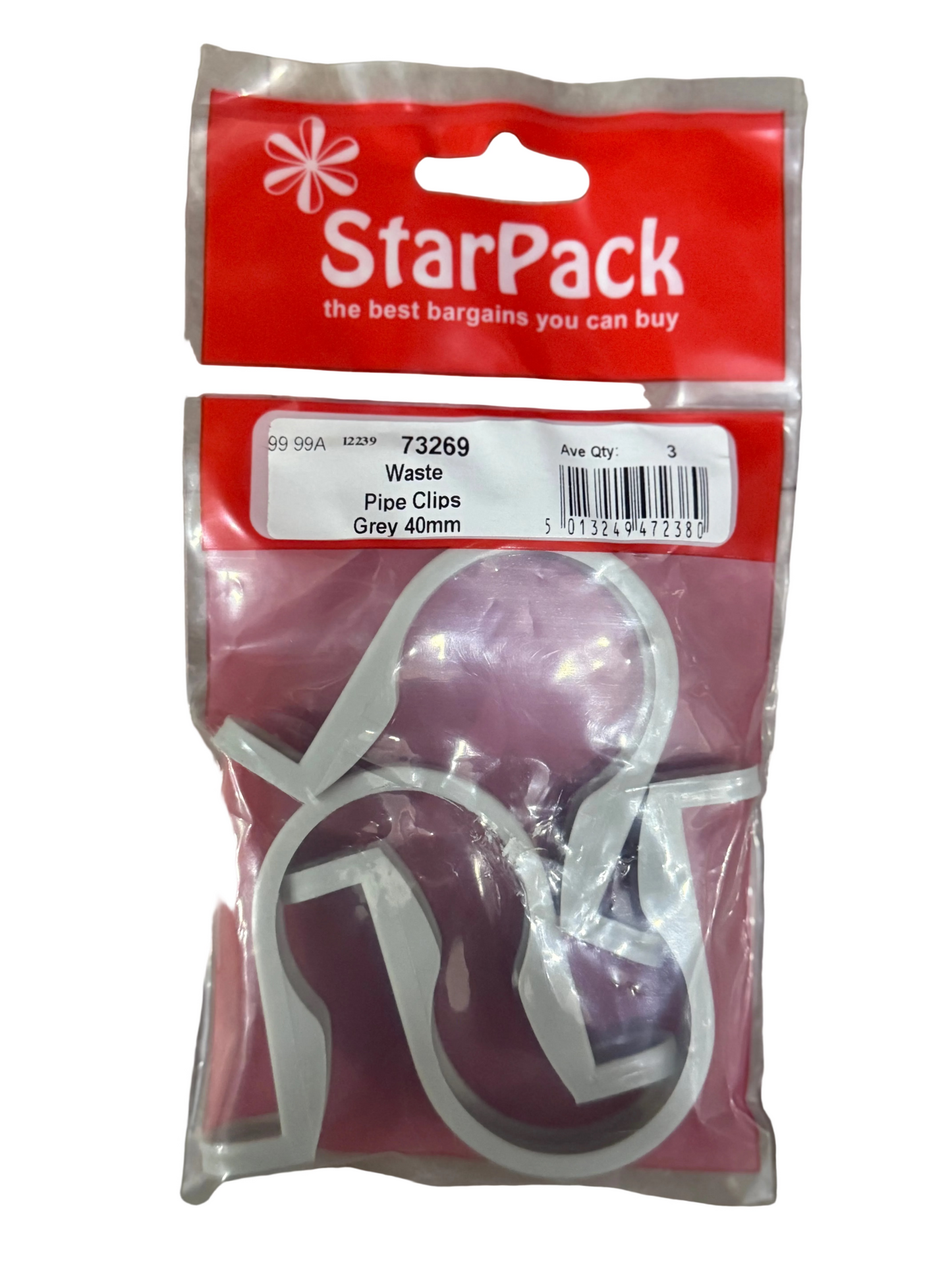 ATTACHES TUYAU D'ÉVACUATION STAR PACK 40mm GRISES (Lot de 3)