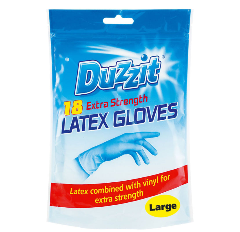 Duzzit Extra Strength Latex & Vinyl Household Gloves, 9 Pairs - Large