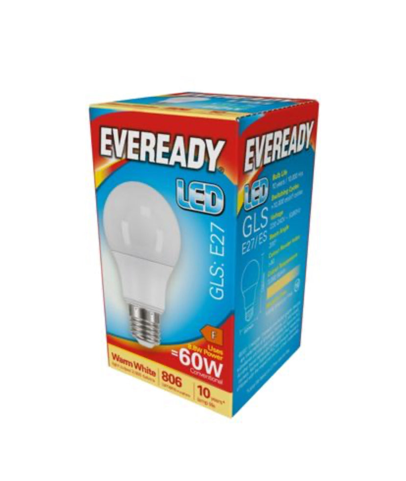 EVEREADY LED GLS ÉQUIVALENT 60W 8.2W E27 BLANC CHAUD
