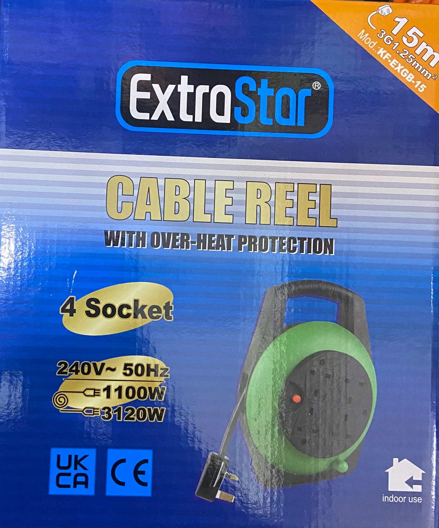 ENROULEUR DE CÂBLE EXTRA STAR AVEC PROTECTION CONTRE LA SURCHAUFFE 4 Prises 15m