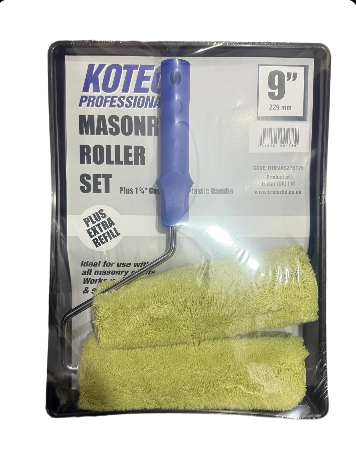 KOTEC PROFESSIONAL MASONRY ROLLER SET PLUS 1 3/4” CAGE FRAME PLASTIC HANDLE 9”