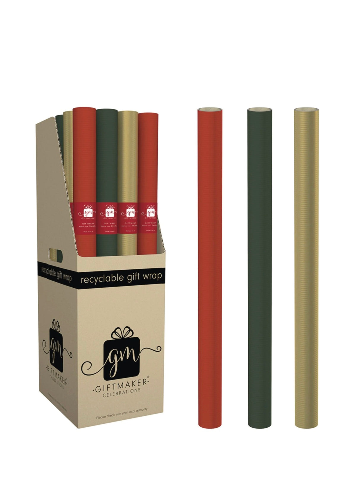 CHRISTMAS 2m RIBBED COLOUR WASH KRAFT RECYCLABLE GIFT WRAP