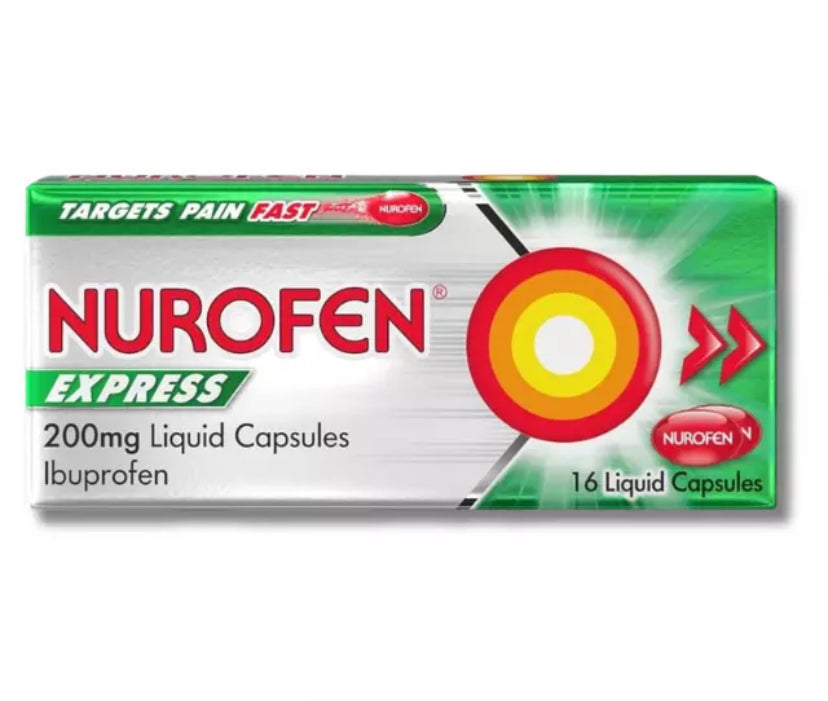 Nurofen Express 200mg - 16 Liquid Capsules for Quick Pain Relief | Fast-Acting