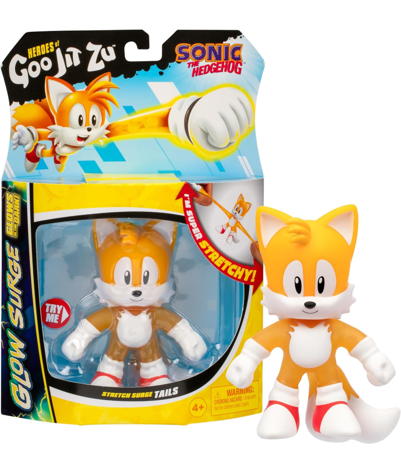 Heroes of Goo Jit Zu Stretch Surge Tails. Puissant grâce à la lumière pulsée qui lui confère des pouvoirs phosphorescents. Remplissage malléable et extensible.