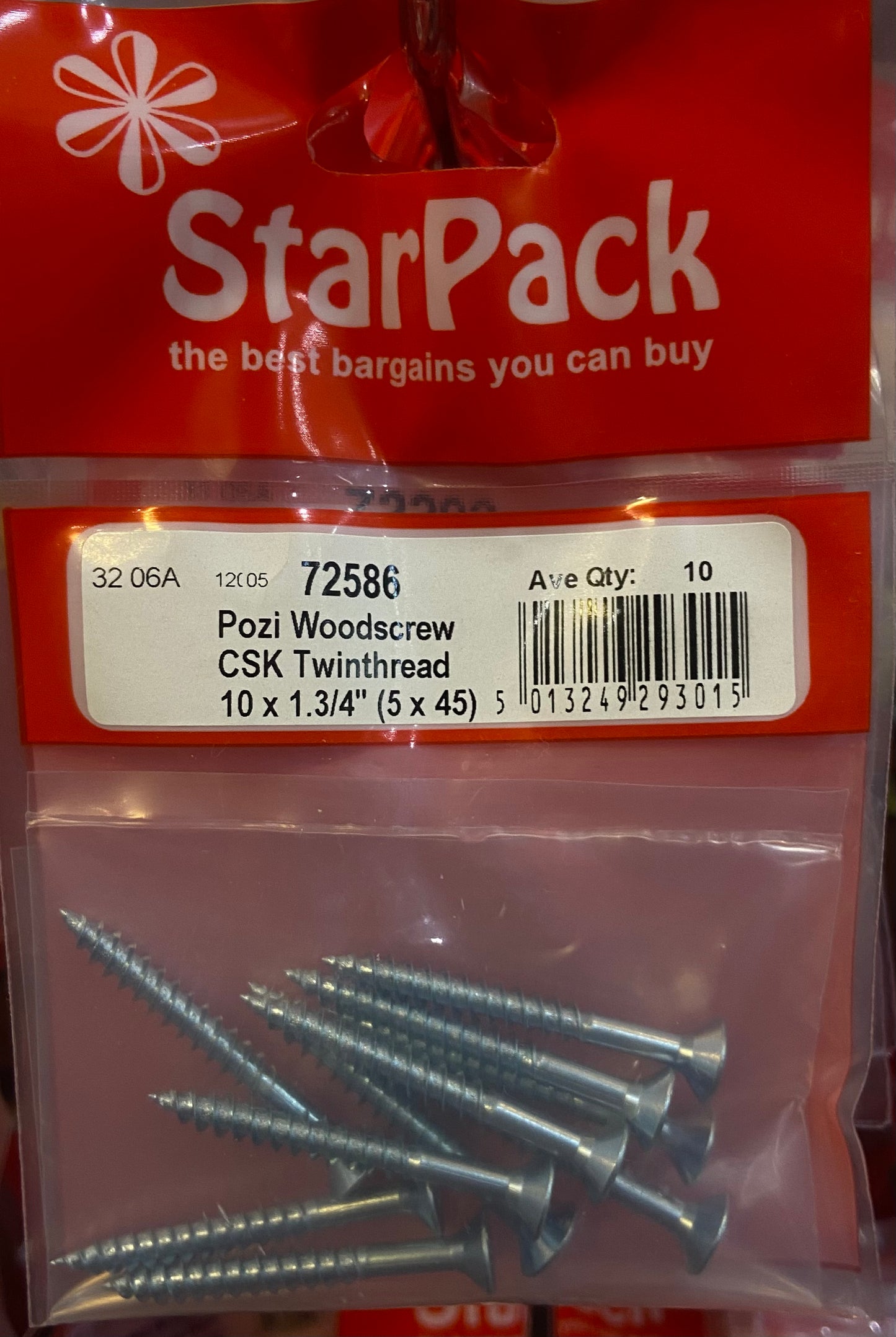 POZI WOODDSCREW CSK TWINTHREAD 10x1.3/4” (5x45)