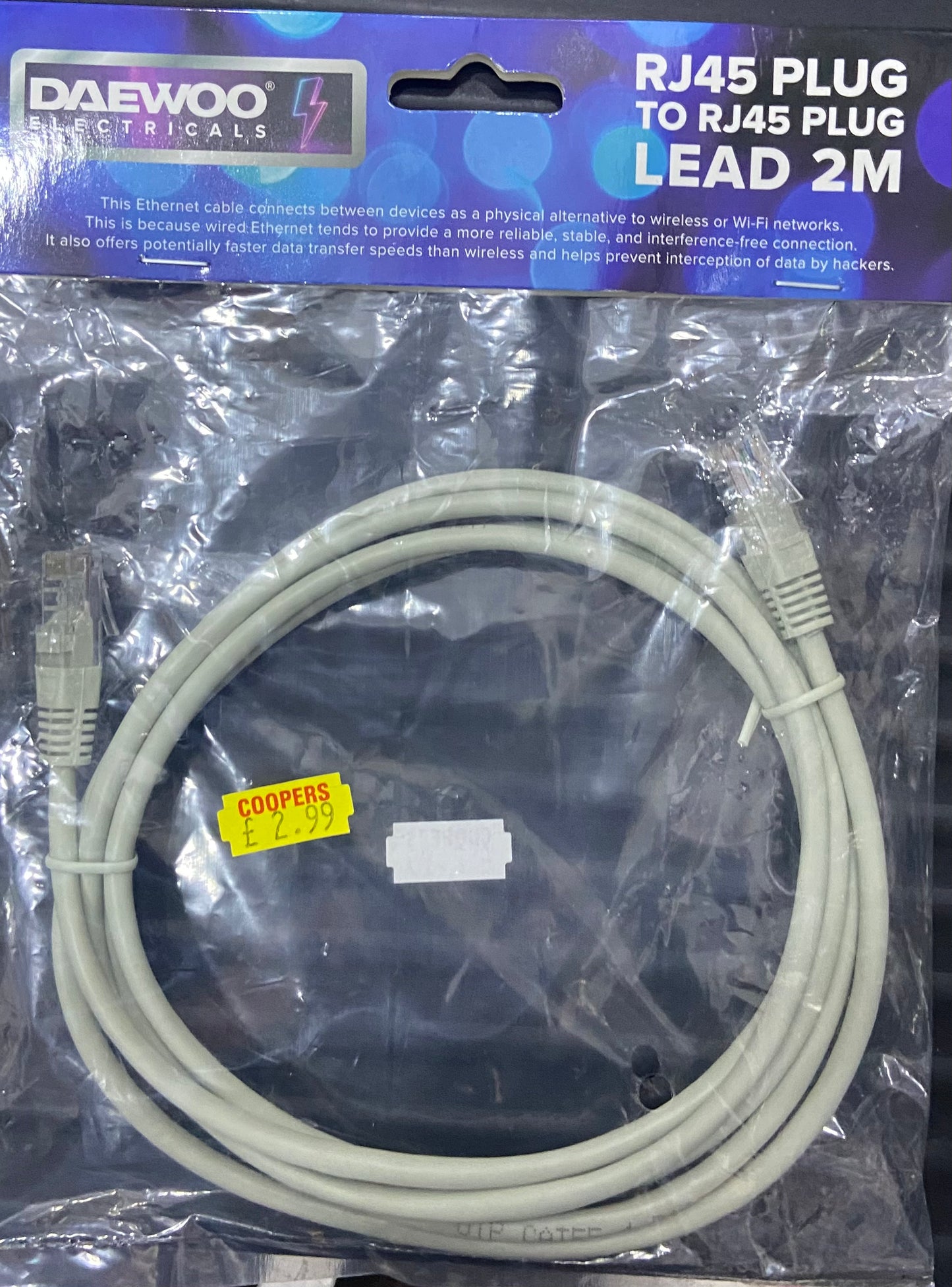 RJ45 PLUG TO RJ45 PLUG LEAD 2M