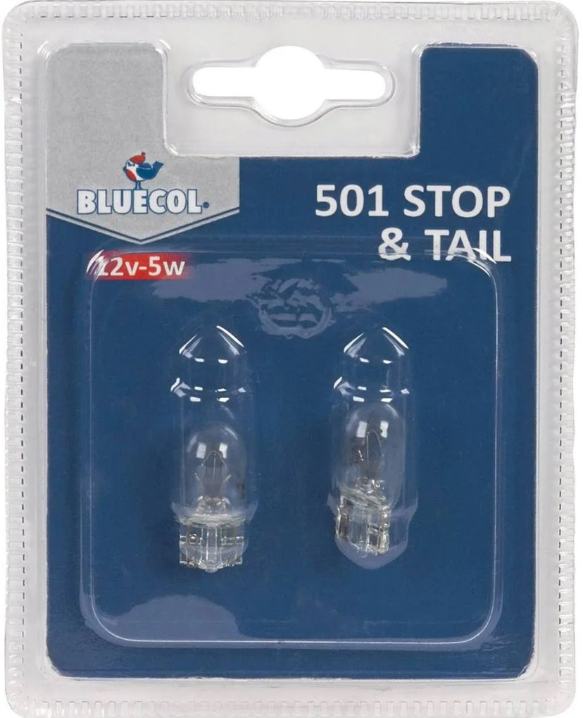 BLUECOL 501 5W AMPOULE SANS CULOT POUR FEU DE POSITION ET ARRIÈRE 12V