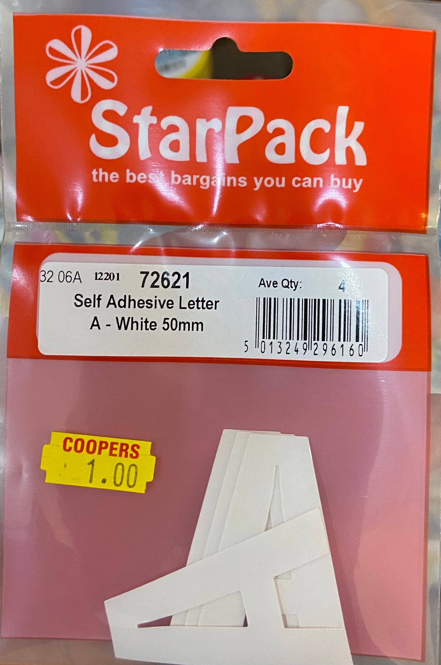 LETTRE AUTO-ADHÉSIVE STARPACK A-BLANC 50mm