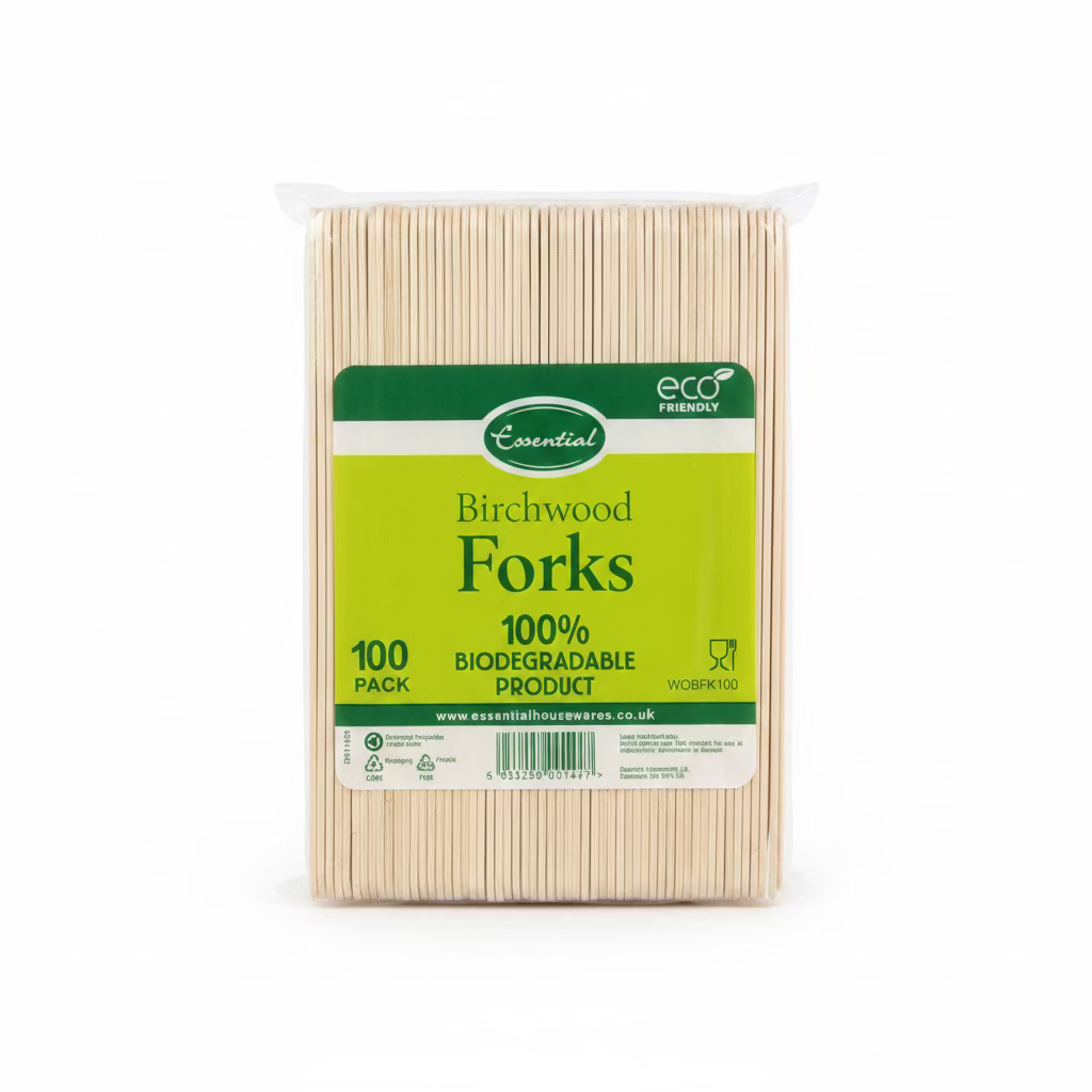 Essential Birchwood 100pk Wooden Fork Biodegradable